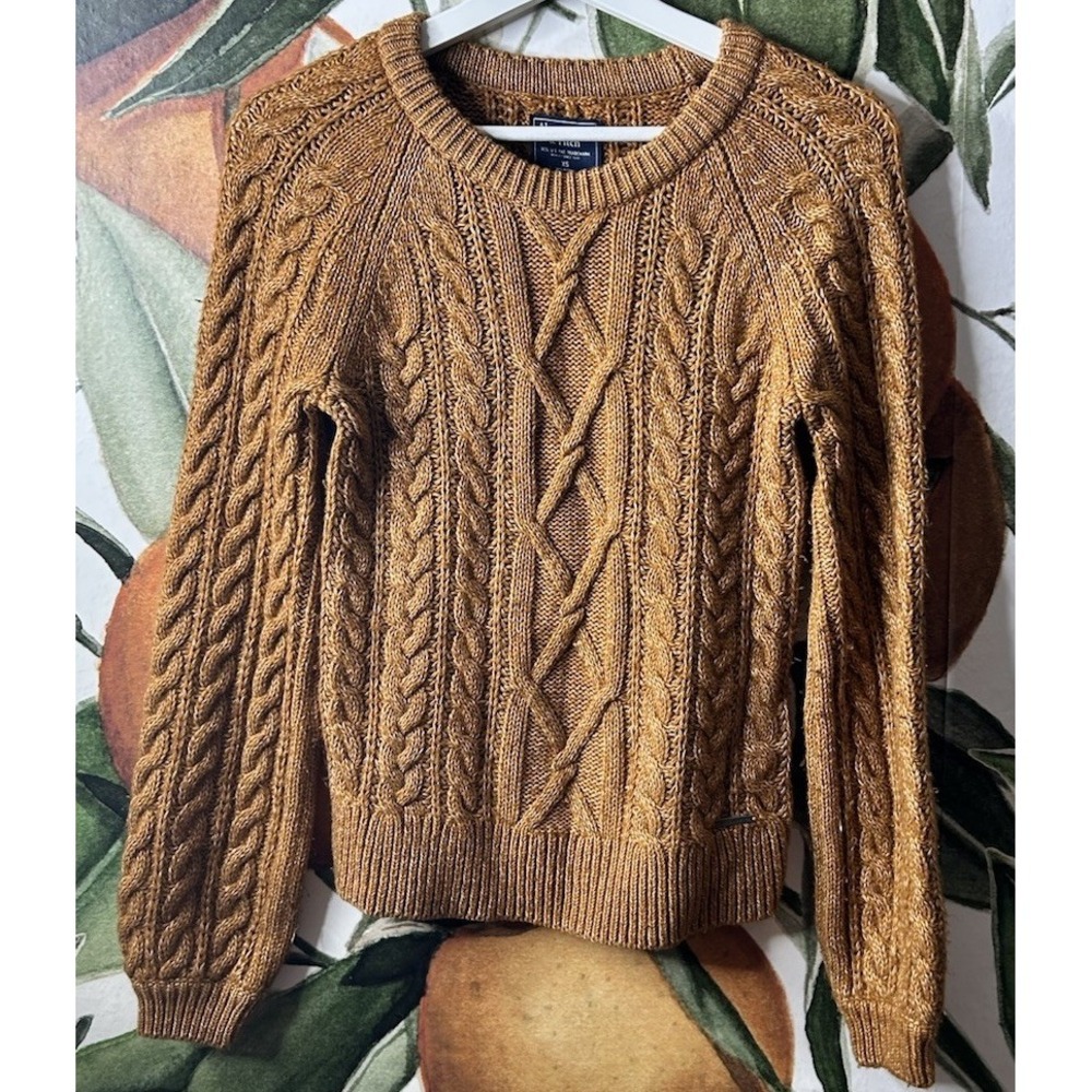 Abercrombie Fitch Cable Knit Sweater Womens XS Braided Fisherman Chunky Pullover